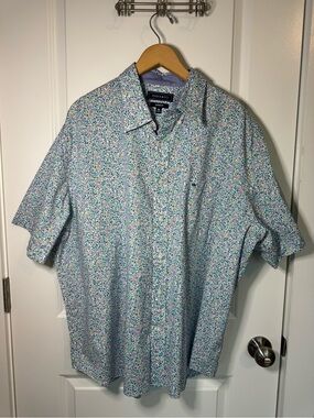 Crown & Ivy Short Sleeve Floral Button-Down Shirt - Light Blue Multi